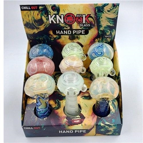 Knock Out Glass- CHILL OUT 4" Frit & Circle Color HANDPIPE ASSORTED 9CT/Display