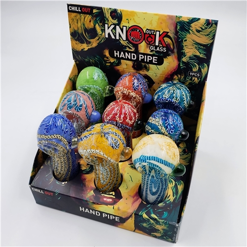 Knock Out Glass- CHILL OUT 4" HANDPIPE ASSORTED 9CT/Display - MODEL 4