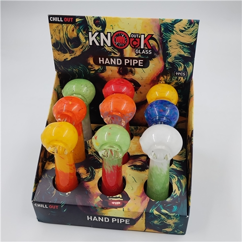 Knock Out Glass- CHILL OUT 4" HANDPIPE ASSORTED COLORS 9CT/Display - MODEL 1