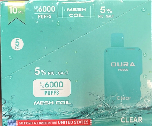 OURA P6000 Rechargeable Disposable Device 10ML ˜6000Puffs - Clear 5% (5pc/Box)